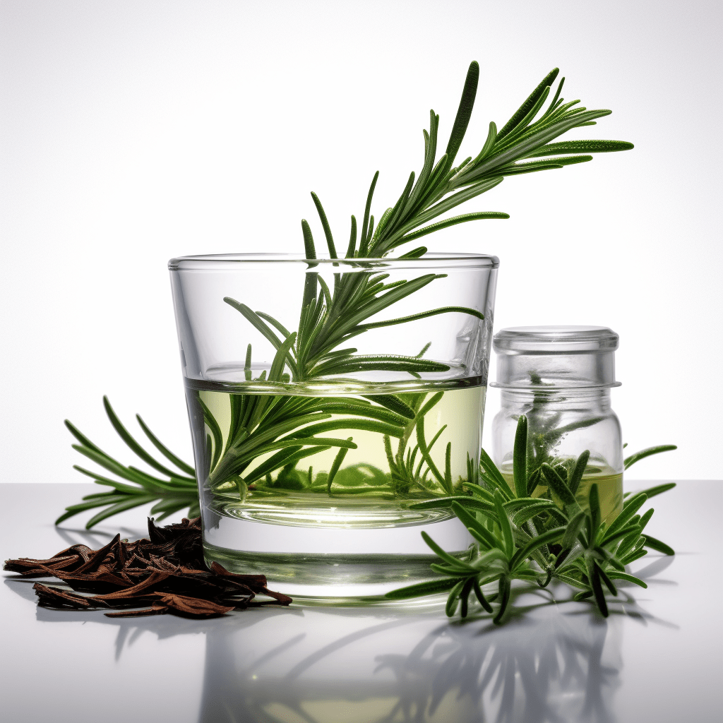 Simple Solvents ethanol and sprig of rosemary in a glass
