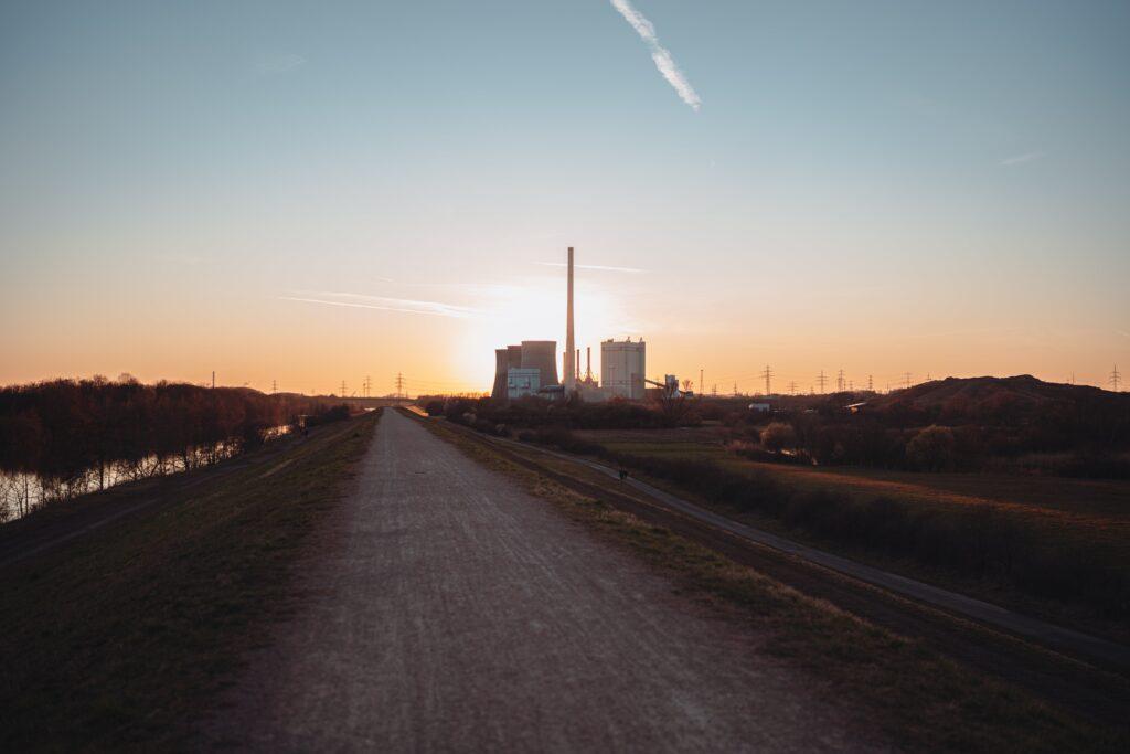 power plant and sunset