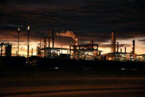 waste recycling and disposal plant at night time