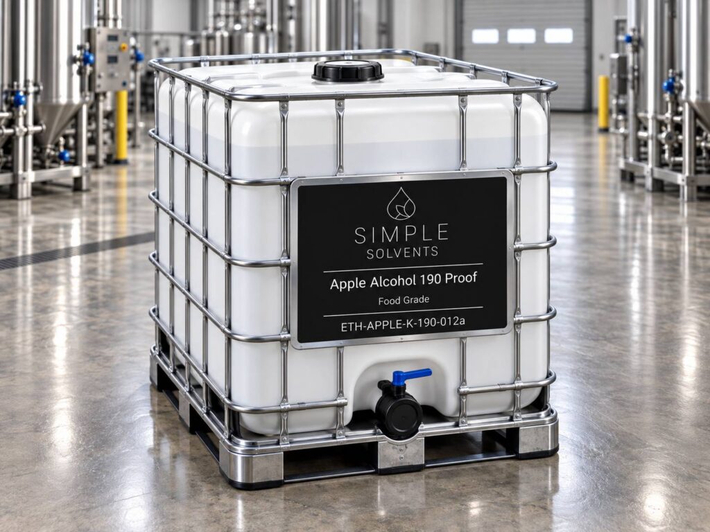 Apple Alcohol 190 Proof bulk 270 gallon tote for sale from Simple Solvents
