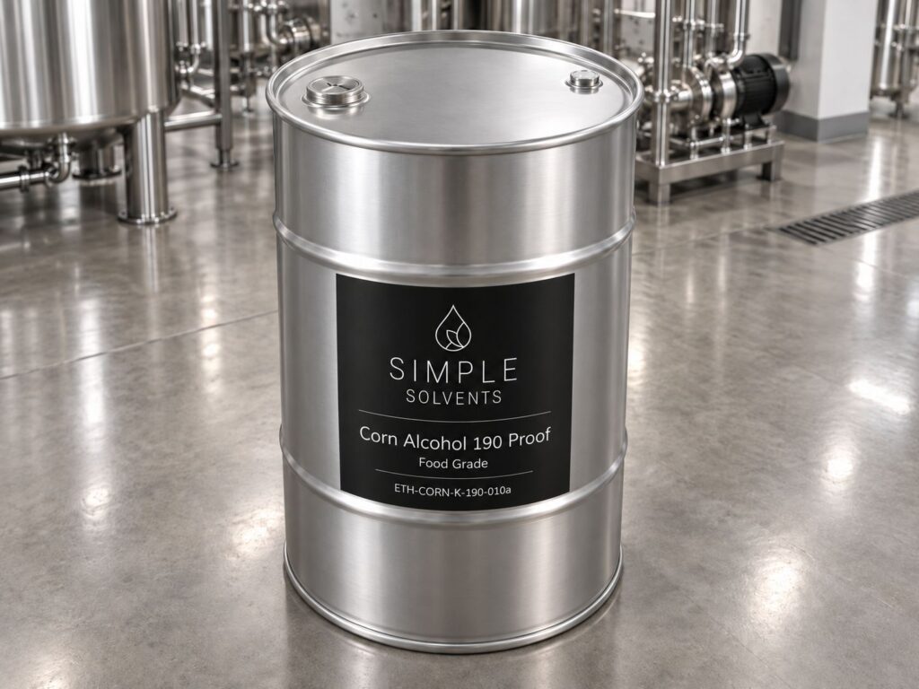 Corn Alcohol 190 Proof bulk 55 gallon drum for sale from Simple Solvents