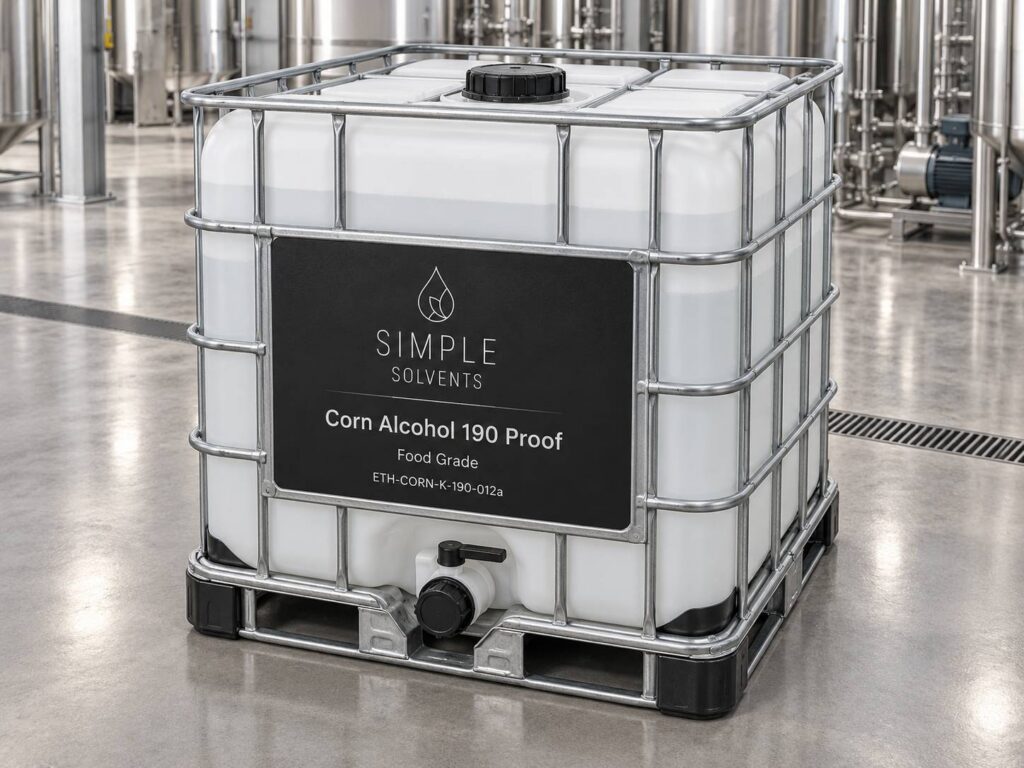 Corn Alcohol 190 Proof bulk 270 gallon tote for sale from Simple Solvents