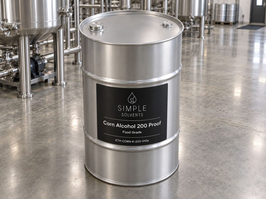 Corn Alcohol 200 Proof bulk 55 gallon drum for sale from Simple Solvents