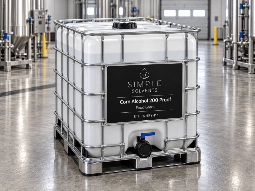 Corn Alcohol 200 Proof bulk 270 gallon tote for sale from Simple Solvents
