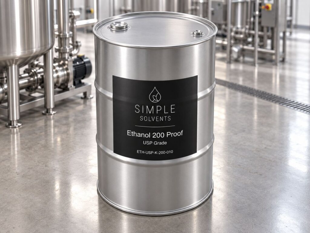 Ethanol USP Grade 200 Proof bulk 55 gallon drum for sale from Simple Solvents