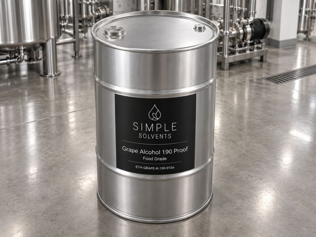 Grape Alcohol 190 Proof bulk 55 gallon drum for sale from Simple Solvents