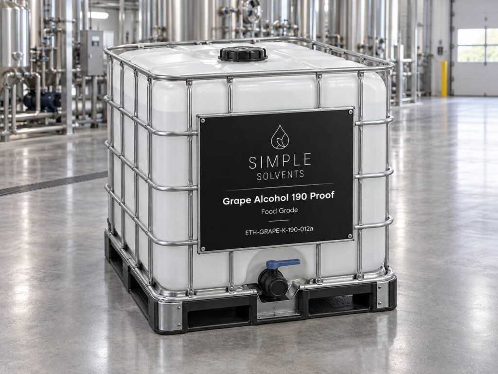 Grape Alcohol 190 Proof bulk 270 gallon tote for sale from Simple Solvents