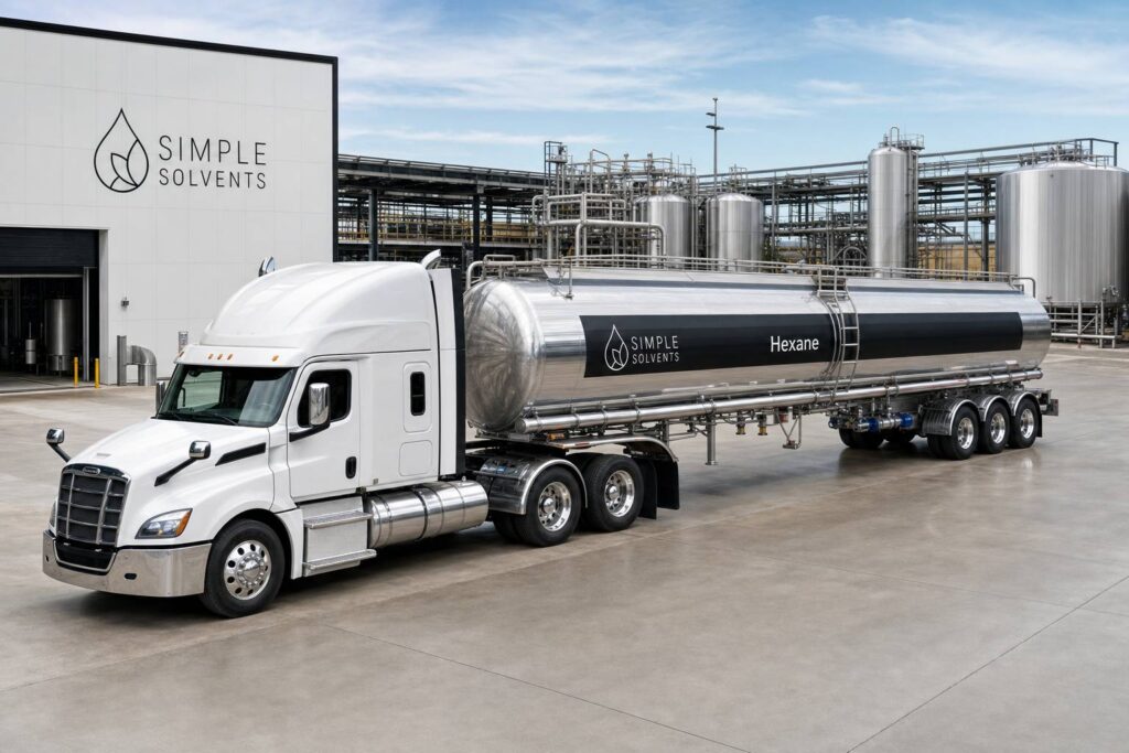 Hexane shipped by stainless steel bulk tanker truck - Simple Solvents