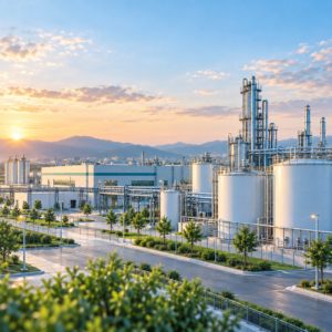 Industrial solvent plant skyline