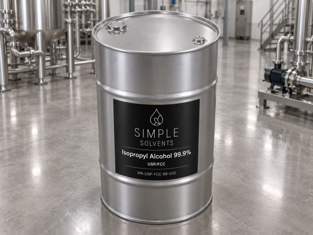 Isopropyl Alcohol 99.9% USP/FCC bulk 55 gallon drum for sale from Simple Solvents
