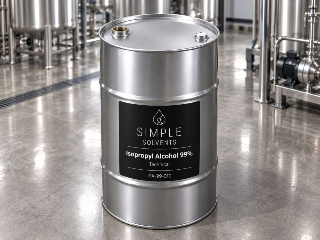 Isopropyl Alcohol 99% Technical Grade bulk 55 gallon drum for sale from Simple Solvents