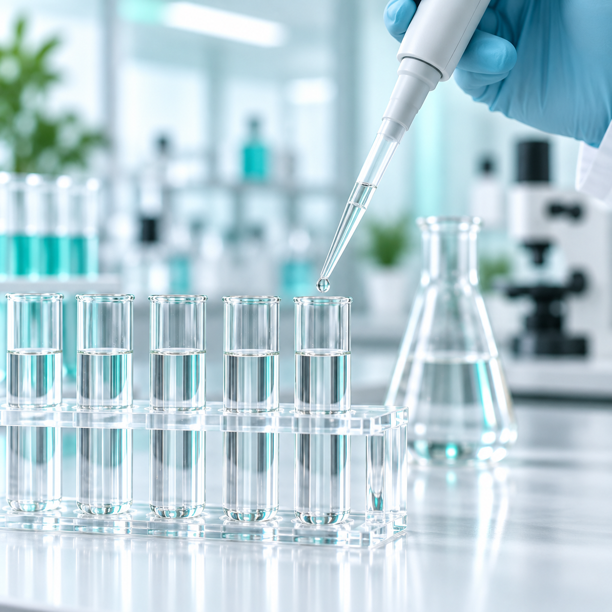 Laboratory technician pipetting test tubes at Simple Solvents