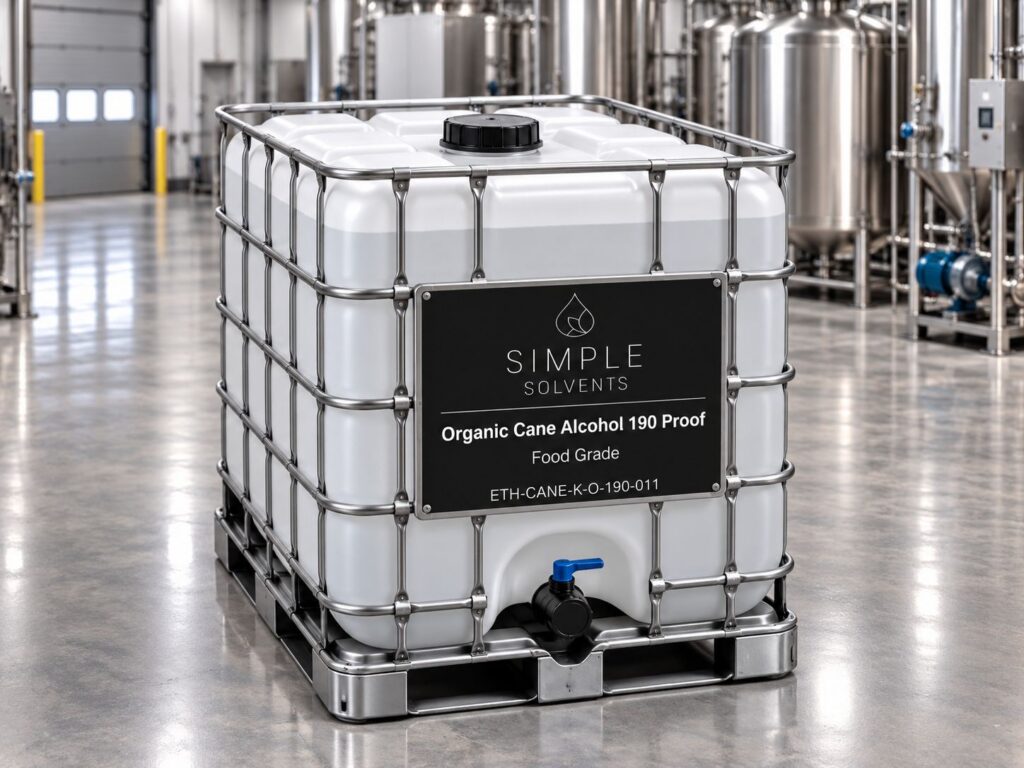 Organic Cane Alcohol 190 Proof bulk 270 gallon tote for sale from Simple Solvents