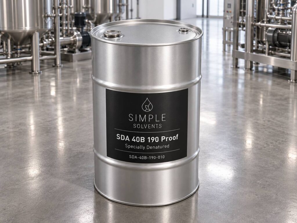 SDA 40B Corn Alcohol 190 Proof bulk 55 gallon drum for sale from Simple Solvents