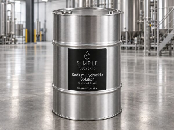 55 gallon steel drum of Sodium Hydroxide Solution (caustic soda) Technical Grade from Simple Solvents