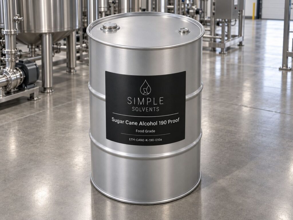 Sugar Cane Alcohol 190 Proof bulk 55 gallon drum for sale from Simple Solvents