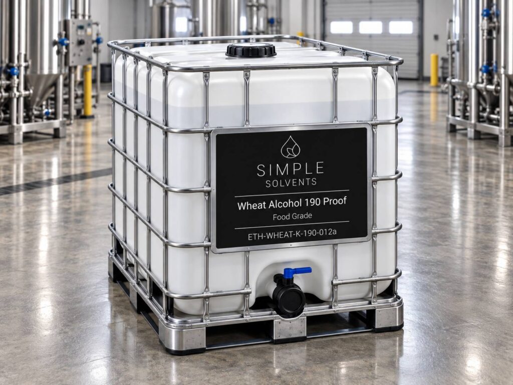 Wheat Alcohol 190 Proof bulk 270 gallon tote for sale from Simple Solvents